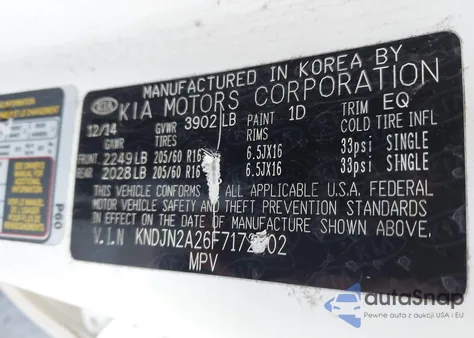 2015 Kia Soul из США, поврежденный, VIN KNDJN2A26F7172602